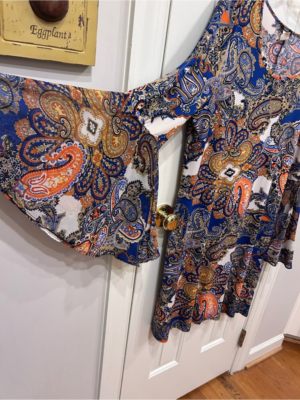 MSK Blue, Orange, Cream Paisley Blouse - Picture 2 of 4